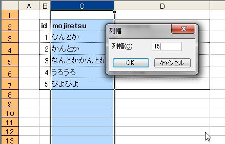 C列の幅は、15になったようです。